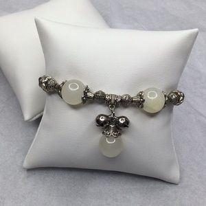 Silver Tube And Glass Bead Stretch Bracelet